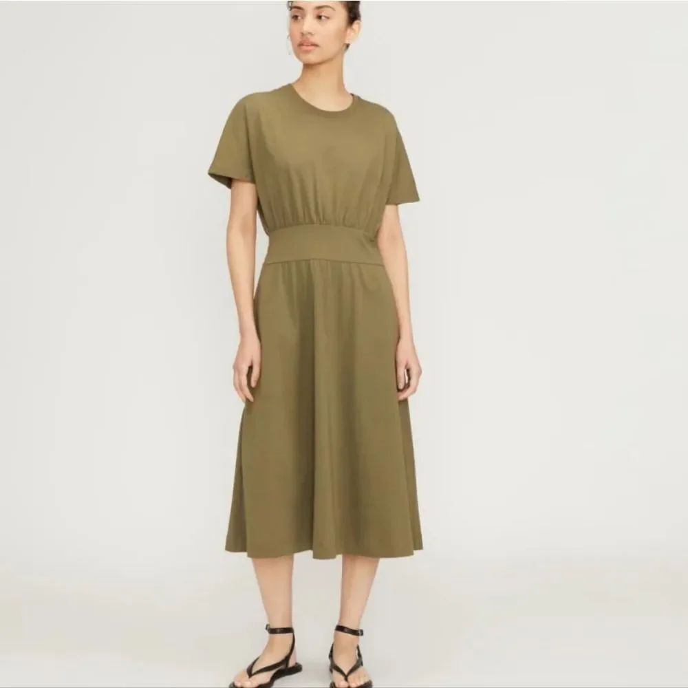 Everlane The Organic Cotton Waisted Dress Kalamata Olive Green Size L